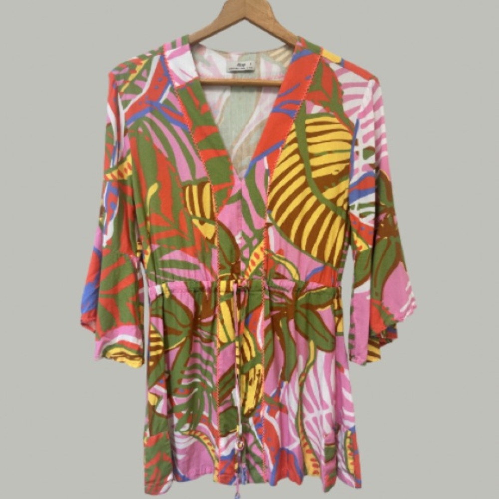 Maaji Beach Coverup Kaftan Dress Vibrant Tropical Dress - Picture 6 of 11
